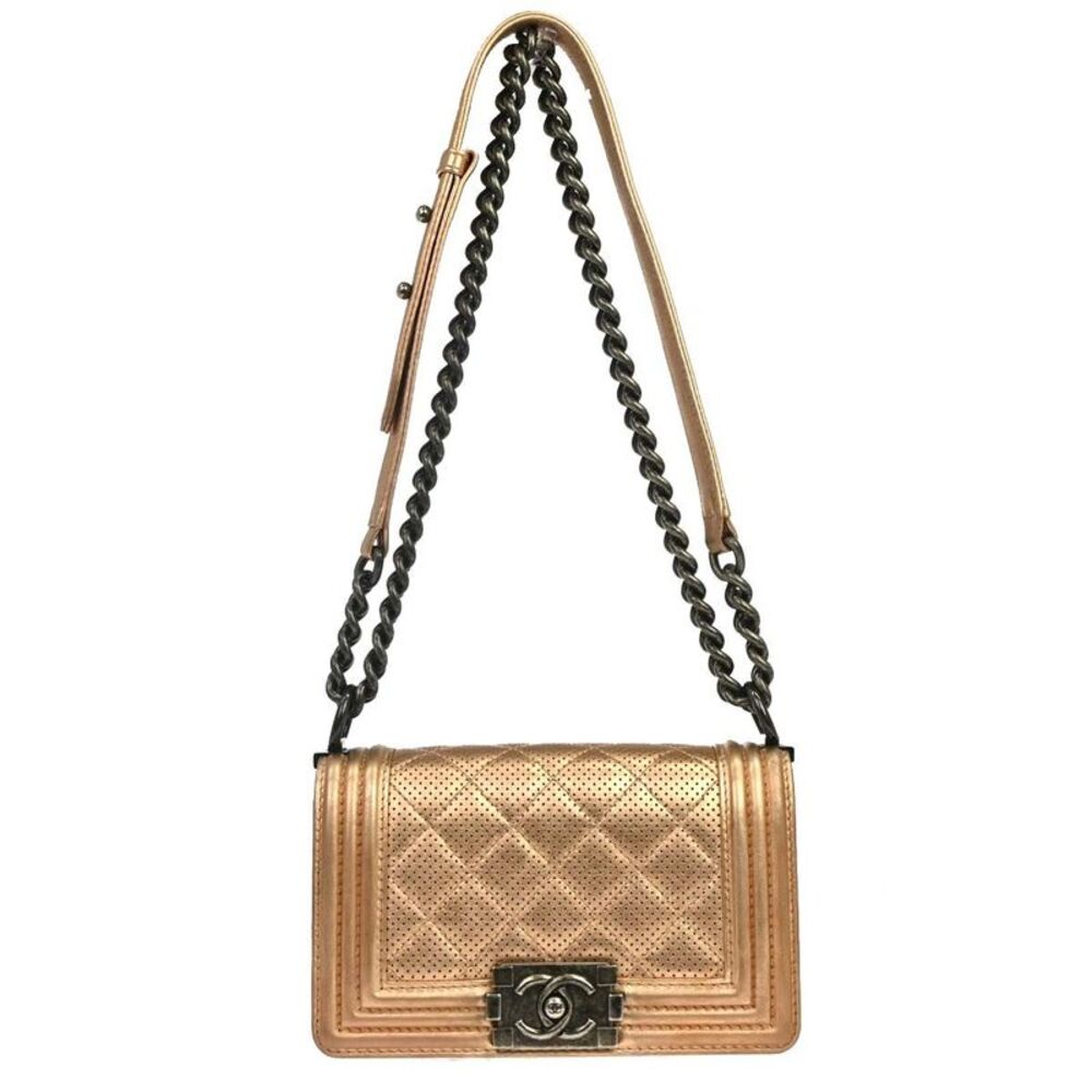 Chanel Boy Flap Quilted Perforated Lambskin Metallic Leather Shoulder Bag Bag